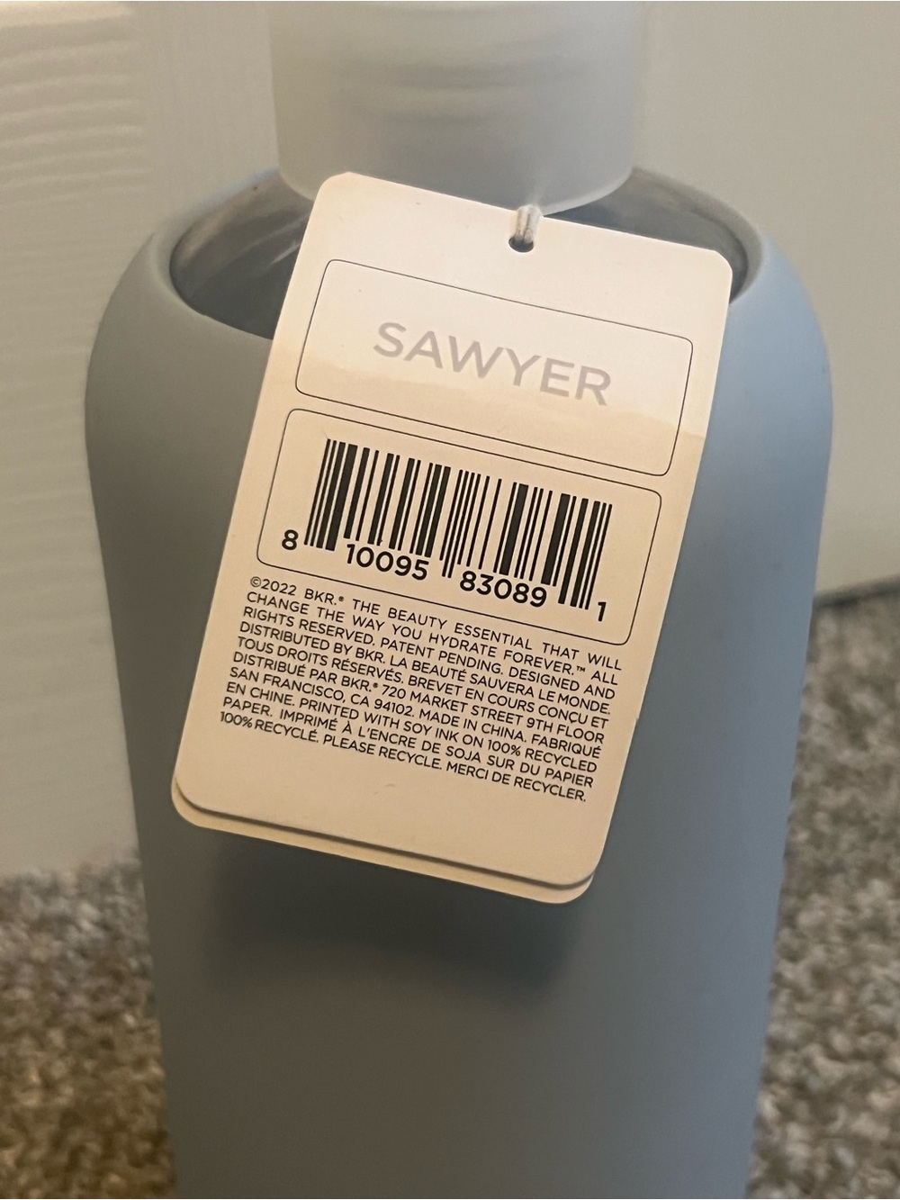 bkr Sawyer Bottle in Matte Gray Silicone Sleeve